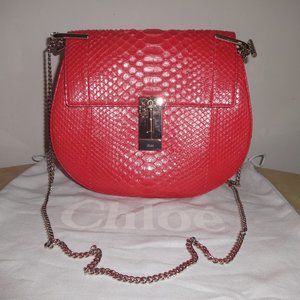 Chloe Red Snake Python Leather Meduim Drew Bag